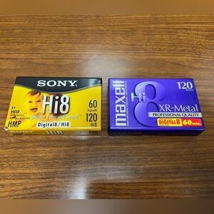 One Sony Hi-8 Digital 8 blank 8mm camcorder videotape. One Maxell XR- Metal.